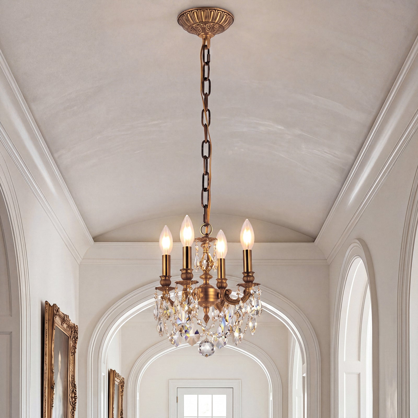 4 light French Gold Pendant Golden Teak (Smoky) Royal Cut Crystal French Gold Finish - LIGHTING by Joshua Marshal