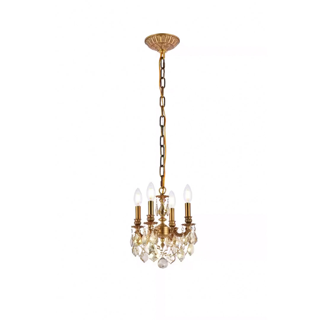 4 light French Gold Pendant Golden Teak (Smoky) Royal Cut Crystal - View 3 - Joshua Marshal