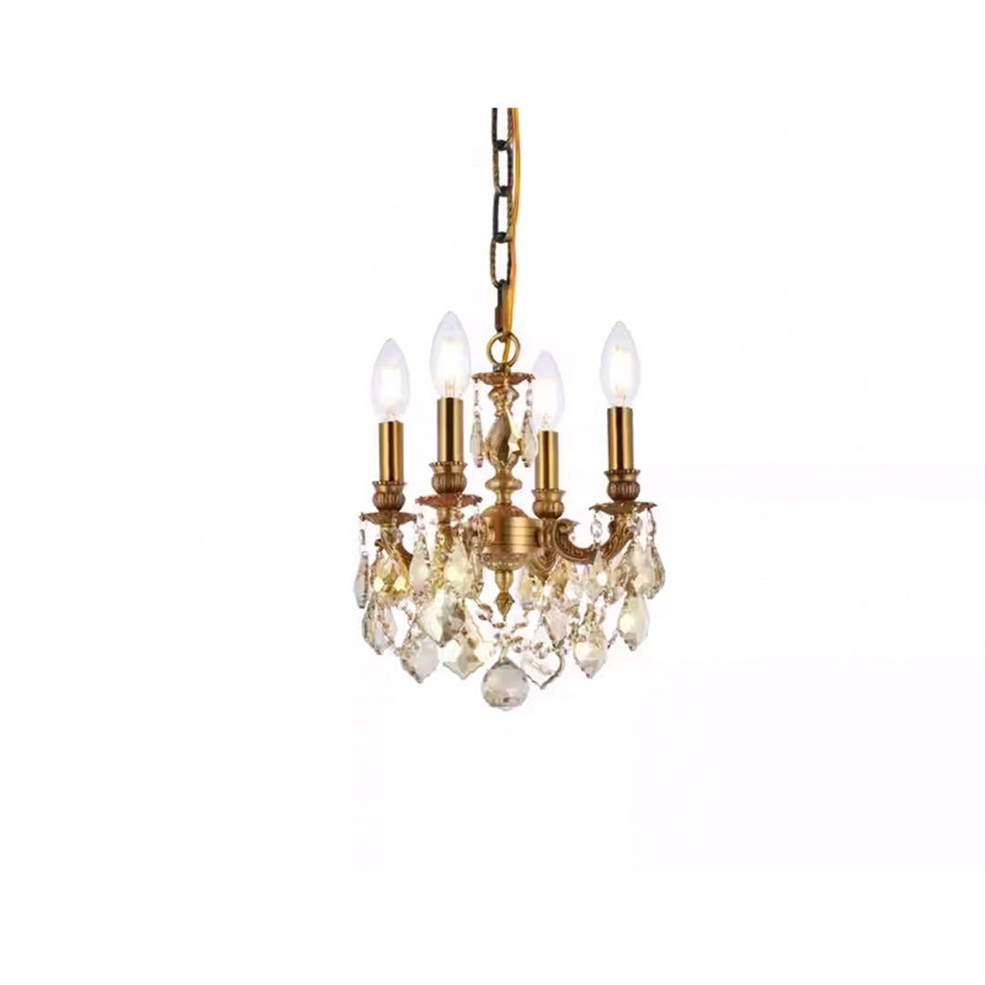 4 light French Gold Pendant Golden Teak (Smoky) Royal Cut Crystal - View 4 - Joshua Marshal