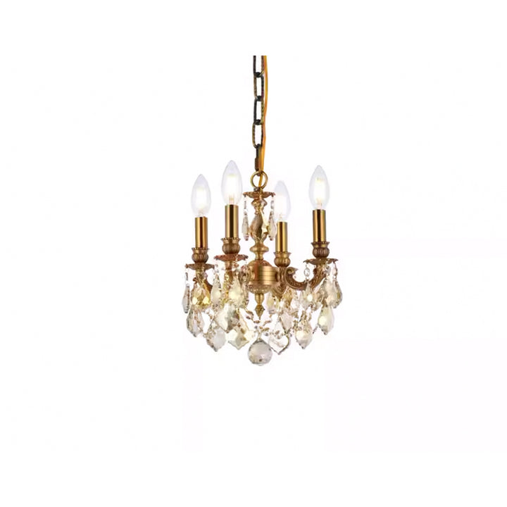 4 light French Gold Pendant Golden Teak (Smoky) Royal Cut Crystal - View 4 - Joshua Marshal