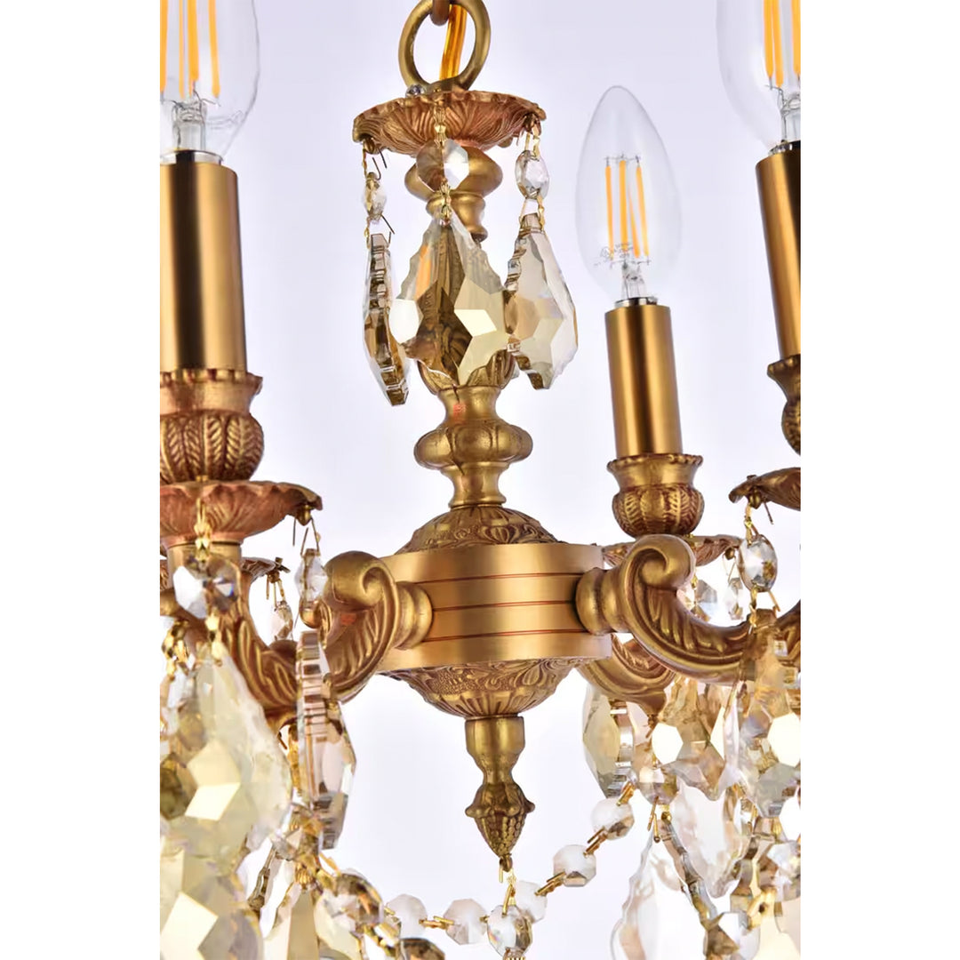 4 light French Gold Pendant Golden Teak (Smoky) Royal Cut Crystal - View 5 - Joshua Marshal