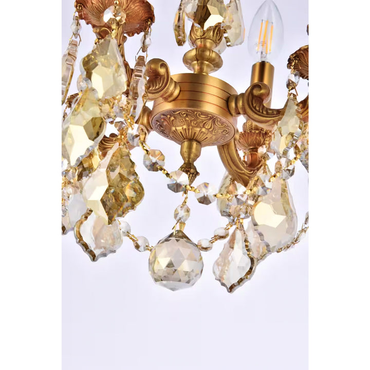 4 light French Gold Pendant Golden Teak (Smoky) Royal Cut Crystal - View 6 - Joshua Marshal