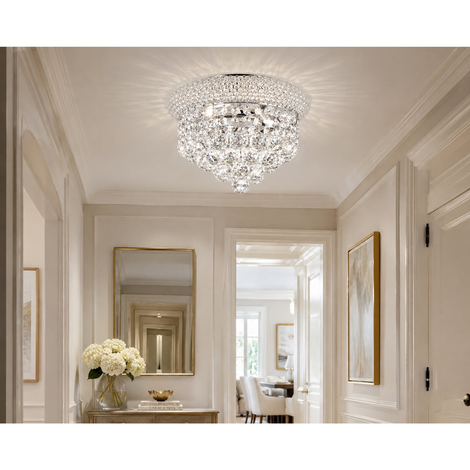 3 light Chrome Flush Mount Clear Royal Cut Crystal - View 2 - Joshua Marshal