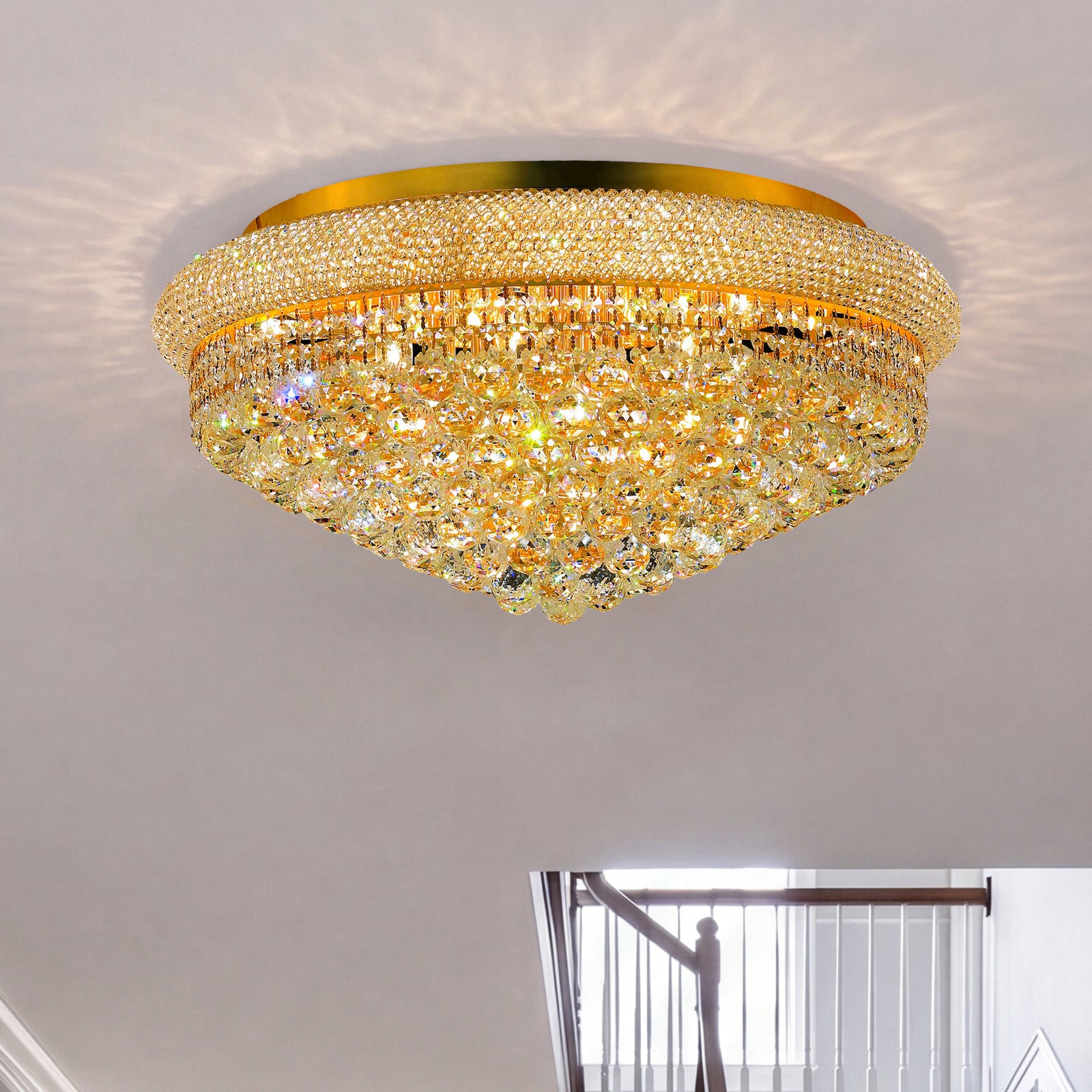 15 light Gold Flush Mount Clear Royal Cut Crystal Gold Finish - LIGHTING by Joshua Marshal