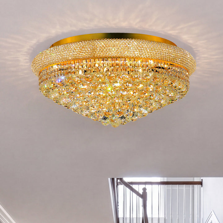15 light Gold Flush Mount Clear Royal Cut Crystal Gold Finish - LIGHTING by Joshua Marshal