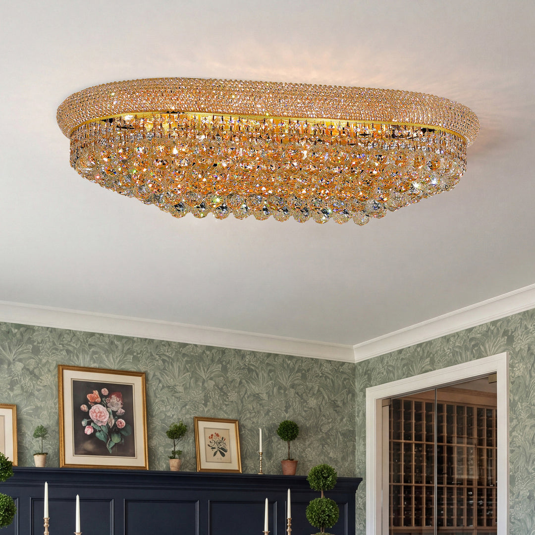 18 light Gold Flush Mount Clear Royal Cut Crystal Gold Finish - LIGHTING by Joshua Marshal