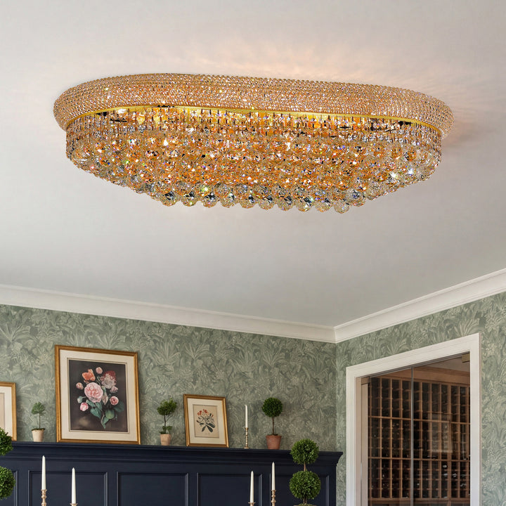 18 light Gold Flush Mount Clear Royal Cut Crystal Gold Finish - LIGHTING by Joshua Marshal