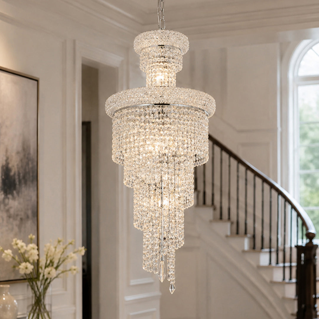 10 light Chrome Pendant Clear Royal Cut Crystal Chrome Finish - LIGHTING by Joshua Marshal