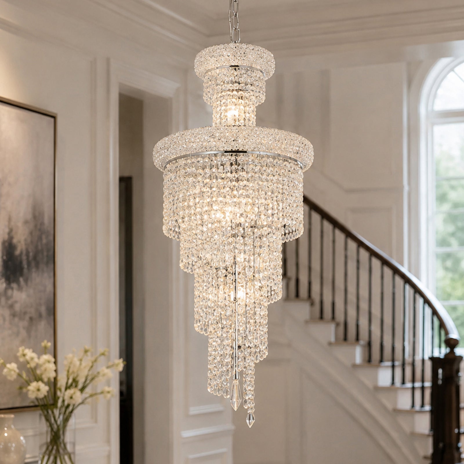 10 light Chrome Pendant Clear Royal Cut Crystal Chrome Finish - LIGHTING by Joshua Marshal