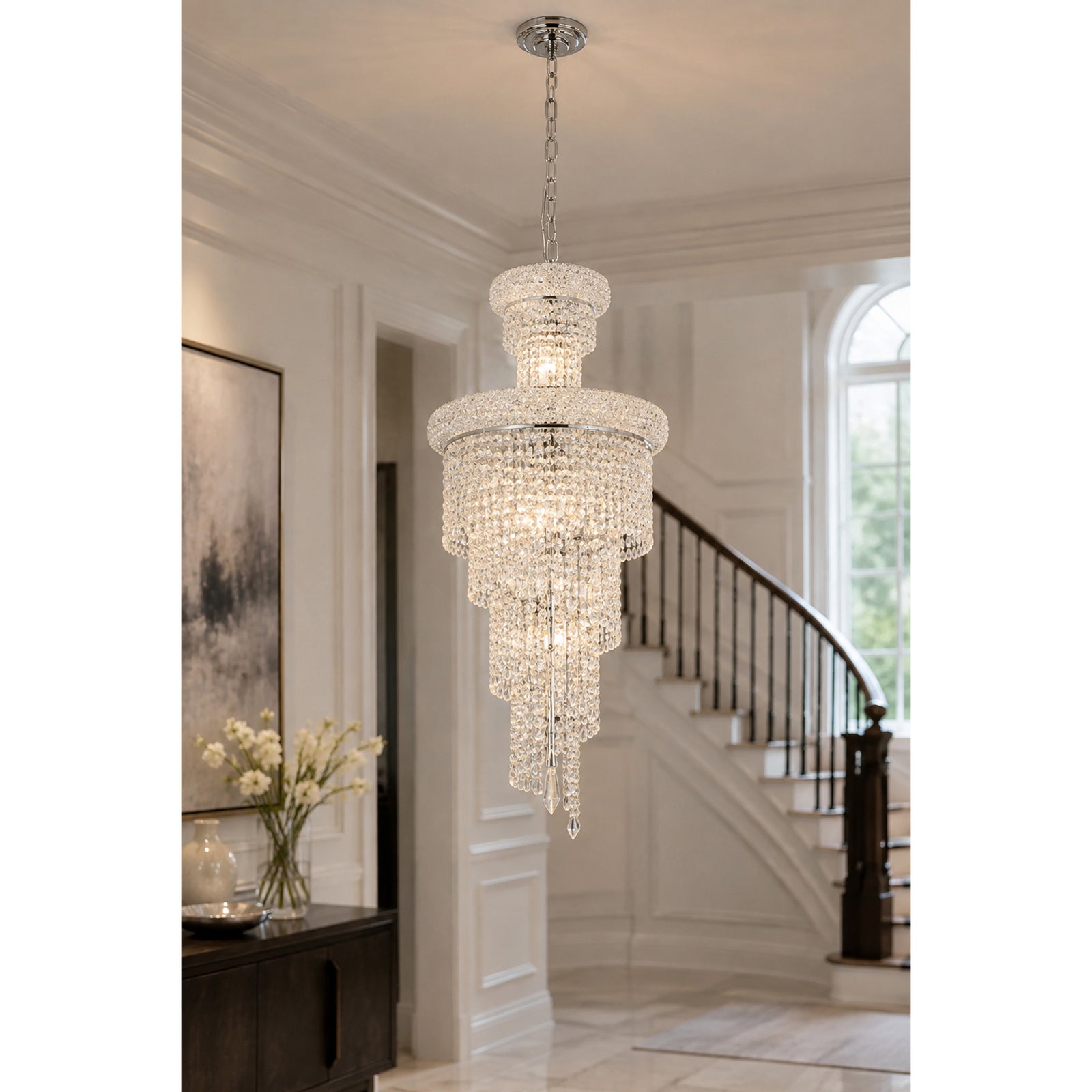 10 light Chrome Pendant Clear Royal Cut Crystal - View 2 - Joshua Marshal