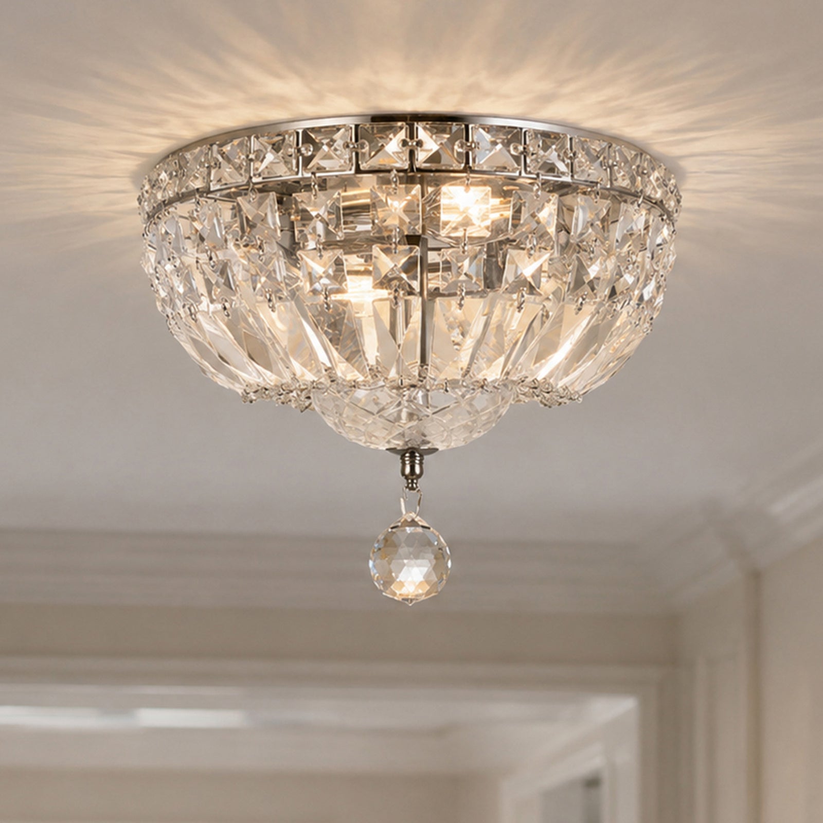 4 light Chrome Flush Mount Clear Royal Cut Crystal Chrome Finish - LIGHTING by Joshua Marshal