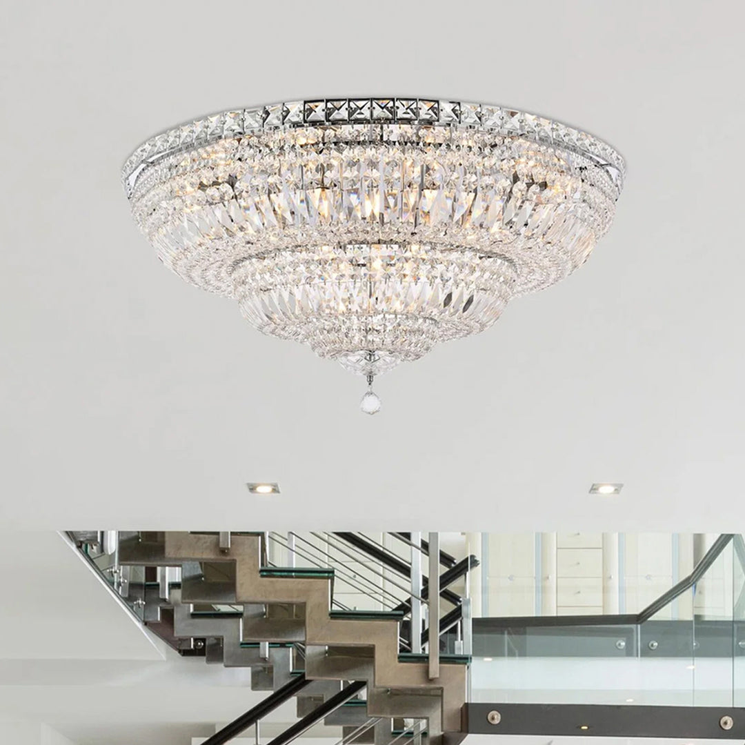 21 light Chrome Flush Mount Clear Royal Cut Crystal Chrome Finish - LIGHTING by Joshua Marshal