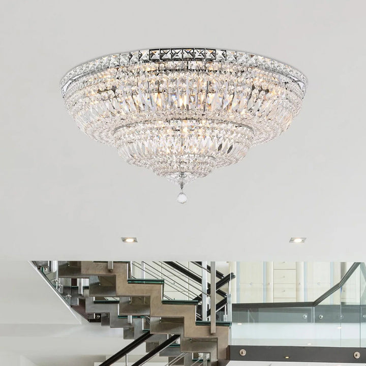 21 light Chrome Flush Mount Clear Royal Cut Crystal Chrome Finish - LIGHTING by Joshua Marshal