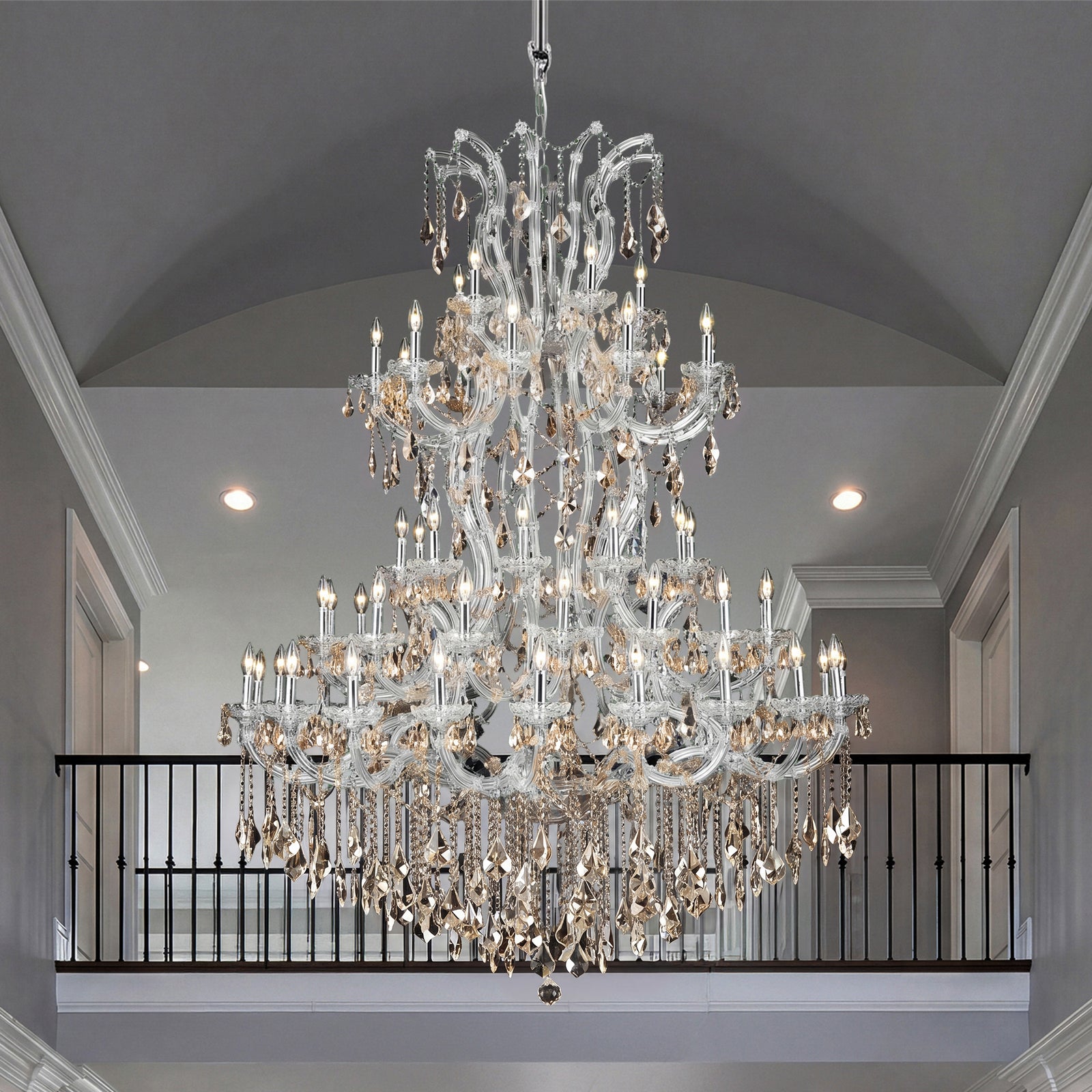 61 light Chrome Chandelier Golden Teak (Smoky) Royal Cut Crystal Chrome Finish - LIGHTING by Joshua Marshal