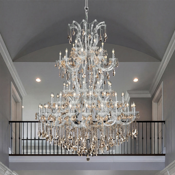 61 light Chrome Chandelier Golden Teak (Smoky) Royal Cut Crystal Chrome Finish - LIGHTING by Joshua Marshal