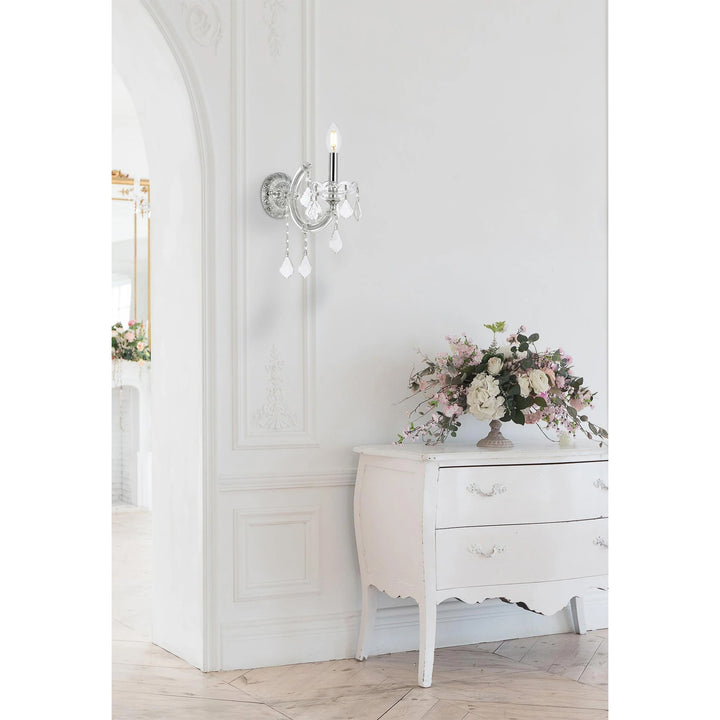 1 light Chrome Wall Sconce Clear Royal Cut Crystal - View 2 - Joshua Marshal