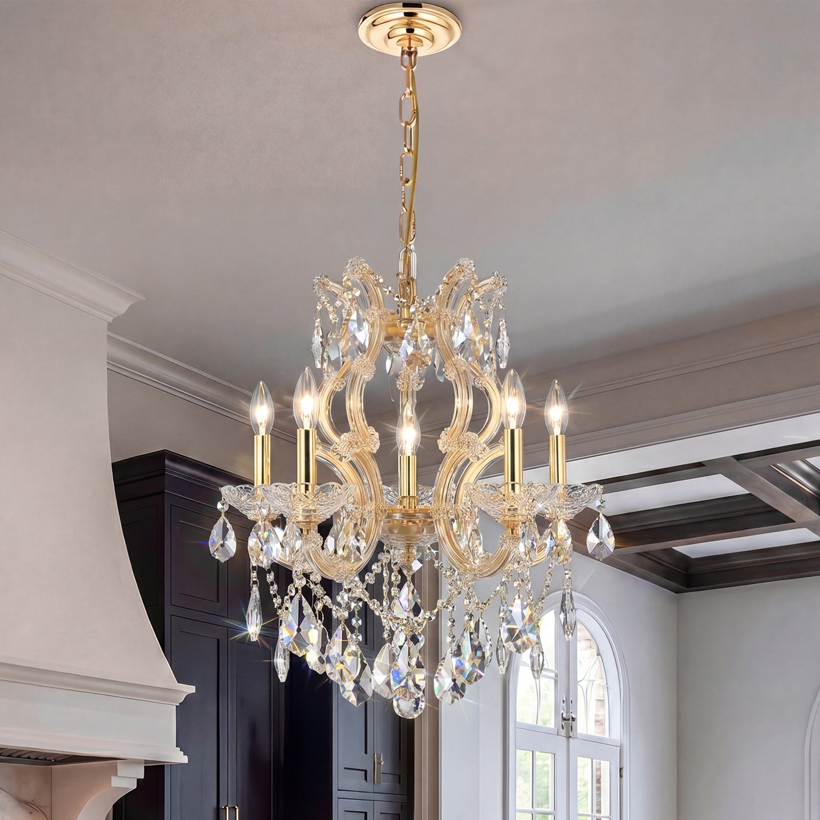 6 light Gold Pendant Clear Royal Cut Crystal Gold Finish - LIGHTING by Joshua Marshal