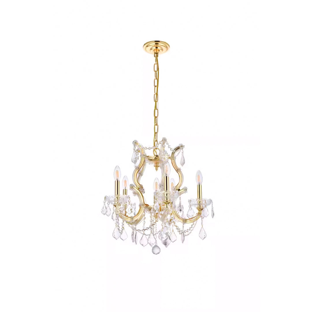 6 light Gold Pendant Clear Royal Cut Crystal - View 3 - Joshua Marshal