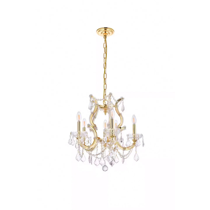 6 light Gold Pendant Clear Royal Cut Crystal - View 3 - Joshua Marshal