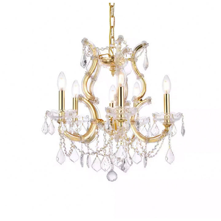 6 light Gold Pendant Clear Royal Cut Crystal - View 4 - Joshua Marshal