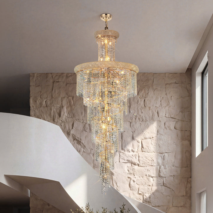 28 light Gold Chandelier Clear Royal Cut Crystal Gold Finish - LIGHTING by Joshua Marshal