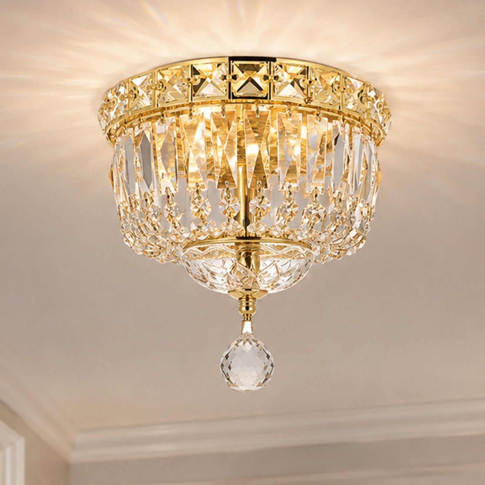 2 light Gold Flush Mount Clear Royal Cut Crystal Gold Finish - LIGHTING by Joshua Marshal