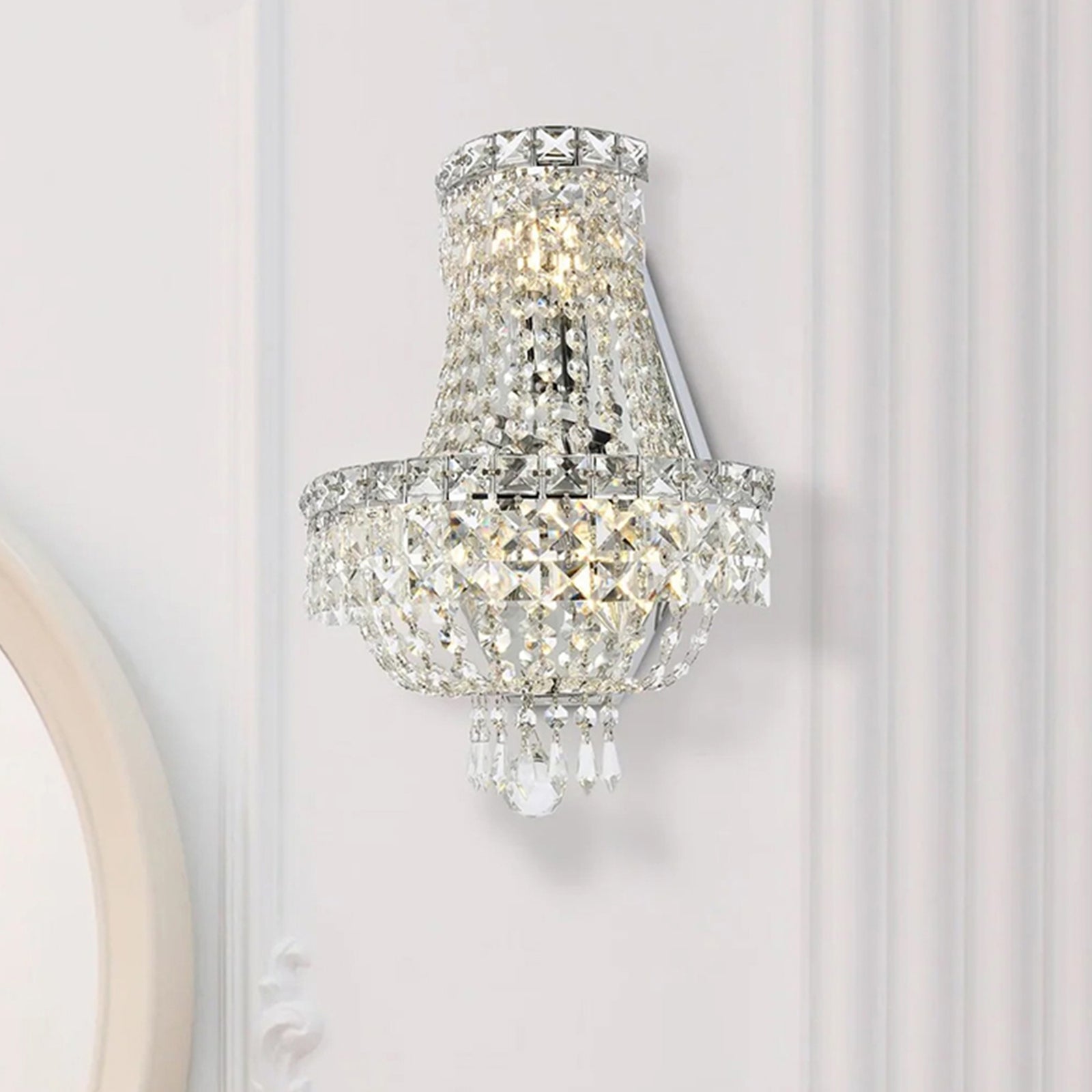 3 light Chrome Wall Sconce Clear Royal Cut Crystal Chrome Finish - LIGHTING by Joshua Marshal