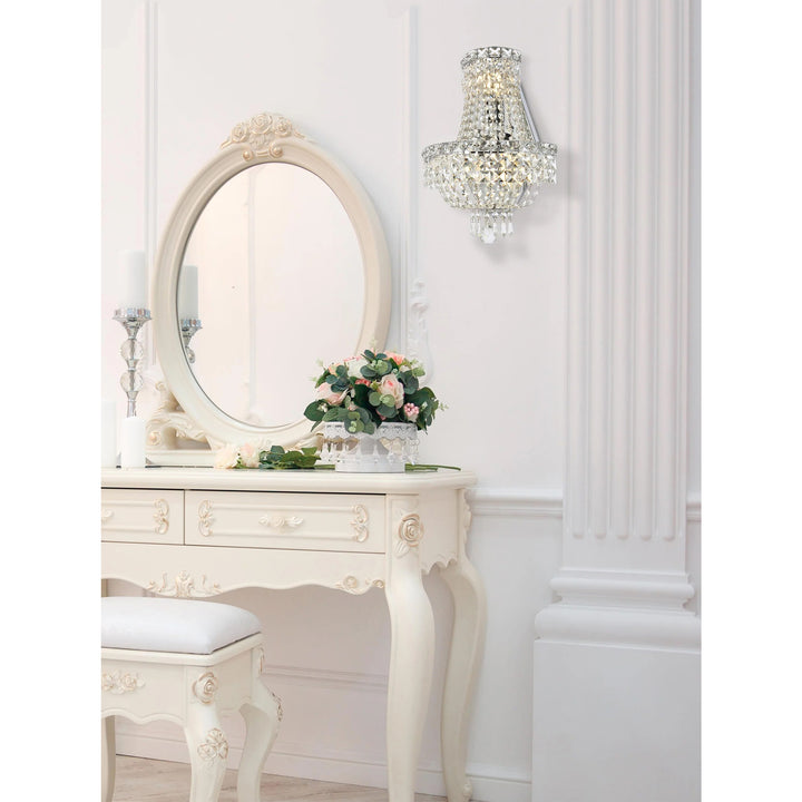 3 light Chrome Wall Sconce Clear Royal Cut Crystal - View 2 - Joshua Marshal