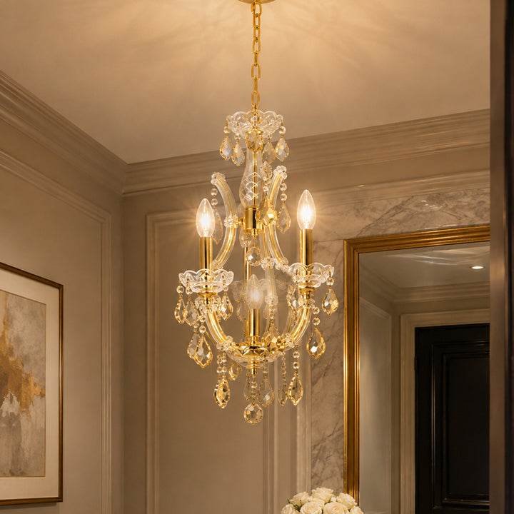 4 light Gold Pendant Golden Teak (Smoky) Royal Cut Crystal Gold Finish - LIGHTING by Joshua Marshal