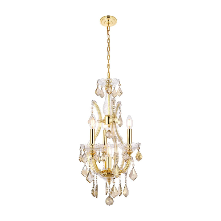 4 light Gold Pendant Golden Teak (Smoky) Royal Cut Crystal - View 3 - Joshua Marshal