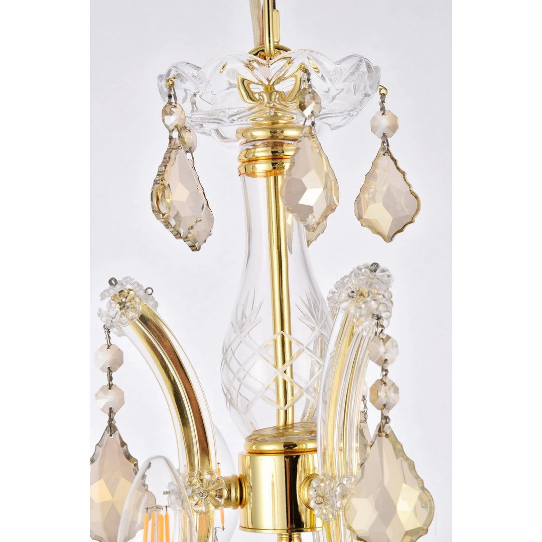 4 light Gold Pendant Golden Teak (Smoky) Royal Cut Crystal - View 5 - Joshua Marshal