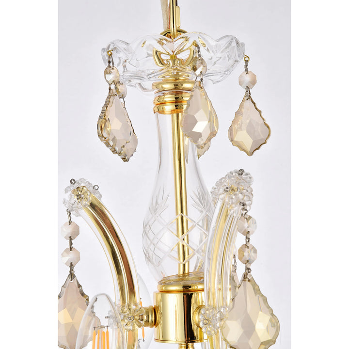 4 light Gold Pendant Golden Teak (Smoky) Royal Cut Crystal - View 5 - Joshua Marshal