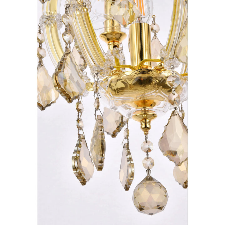 4 light Gold Pendant Golden Teak (Smoky) Royal Cut Crystal - View 6 - Joshua Marshal