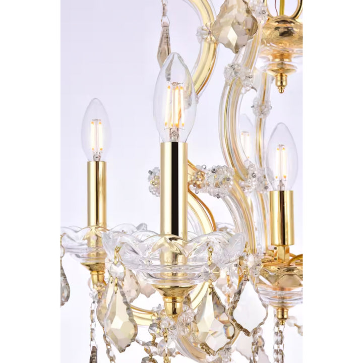 6 light Gold Pendant Golden Teak (Smoky) Royal Cut Crystal - View 5 - Joshua Marshal
