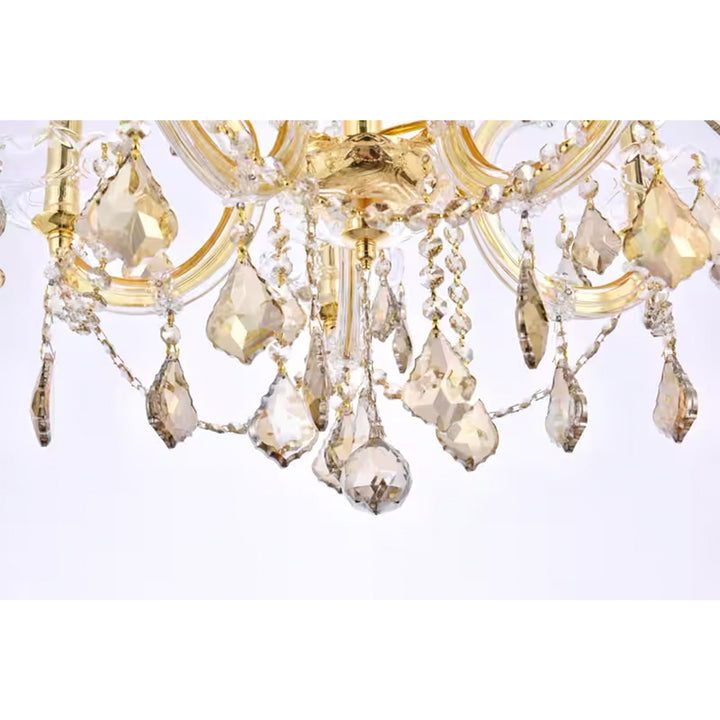 6 light Gold Pendant Golden Teak (Smoky) Royal Cut Crystal - View 6 - Joshua Marshal