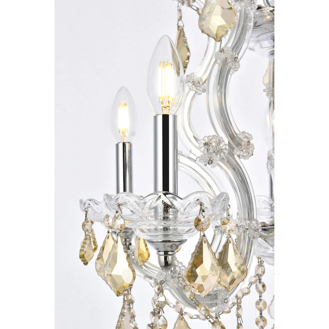 6 light Chrome Pendant Golden Teak (Smoky) Royal Cut Crystal - View 5 - Joshua Marshal