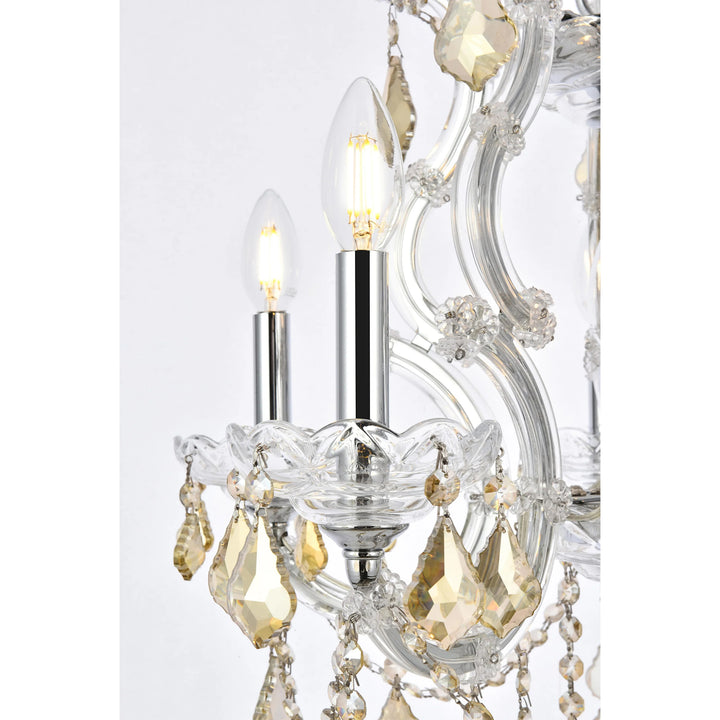 6 light Chrome Pendant Golden Teak (Smoky) Royal Cut Crystal - View 5 - Joshua Marshal