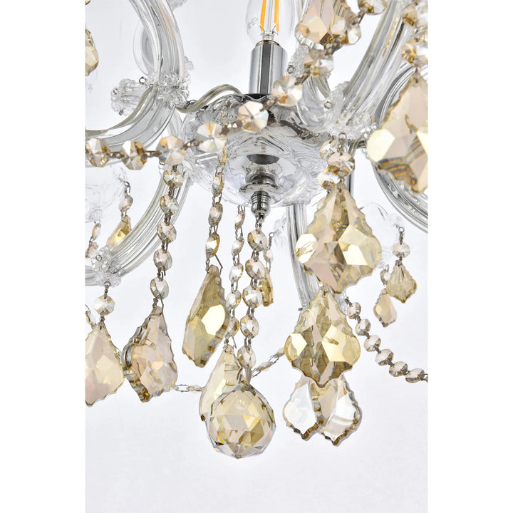 6 light Chrome Pendant Golden Teak (Smoky) Royal Cut Crystal - View 6 - Joshua Marshal