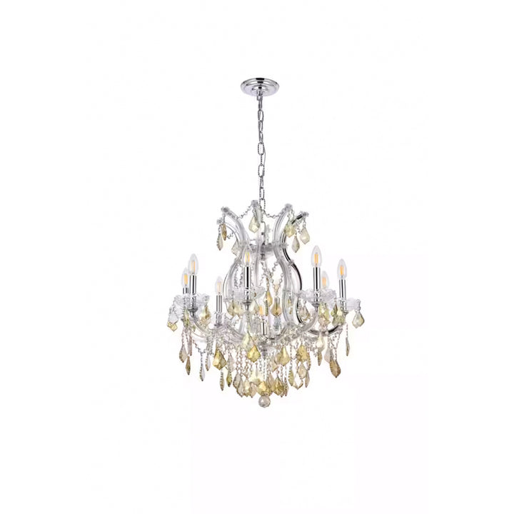 9 light Chrome Chandelier Golden Teak (Smoky) Royal Cut Crystal - View 3 - Joshua Marshal