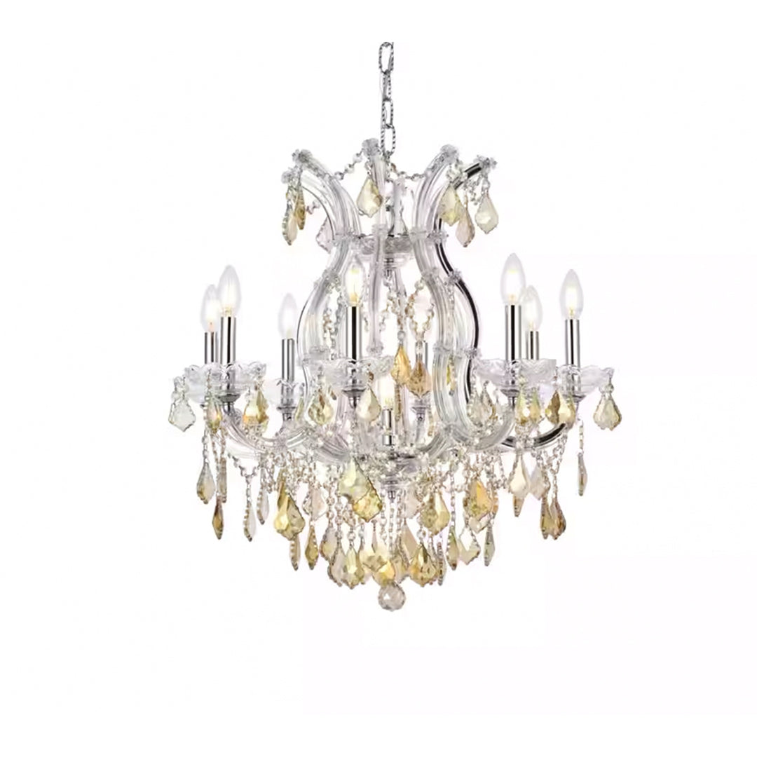 9 light Chrome Chandelier Golden Teak (Smoky) Royal Cut Crystal - View 4 - Joshua Marshal
