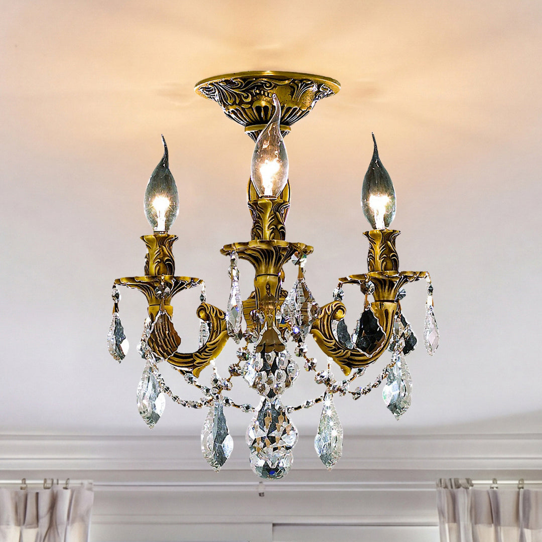 3 light French Gold Flush Mount Clear Royal Cut Crystal French Gold Finish - LIGHTING by Joshua Marshal