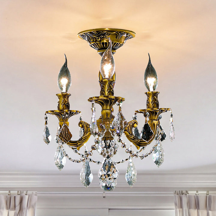 3 light French Gold Flush Mount Clear Royal Cut Crystal French Gold Finish - LIGHTING by Joshua Marshal