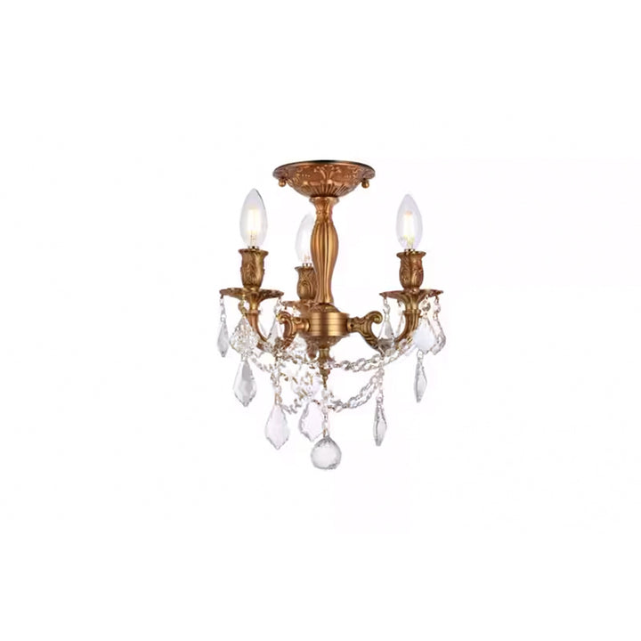 3 light French Gold Flush Mount Clear Royal Cut Crystal - View 3 - Joshua Marshal