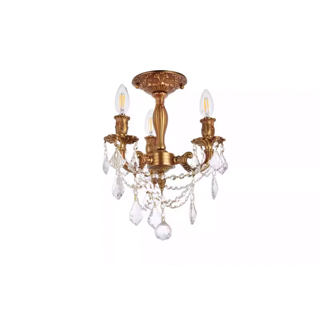 3 light French Gold Flush Mount Clear Royal Cut Crystal - View 4 - Joshua Marshal