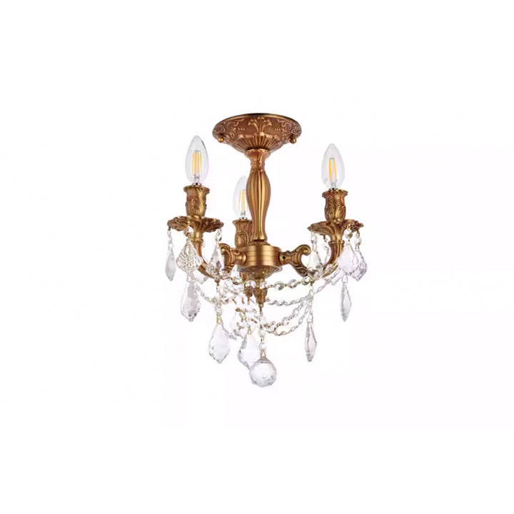 3 light French Gold Flush Mount Clear Royal Cut Crystal - View 4 - Joshua Marshal