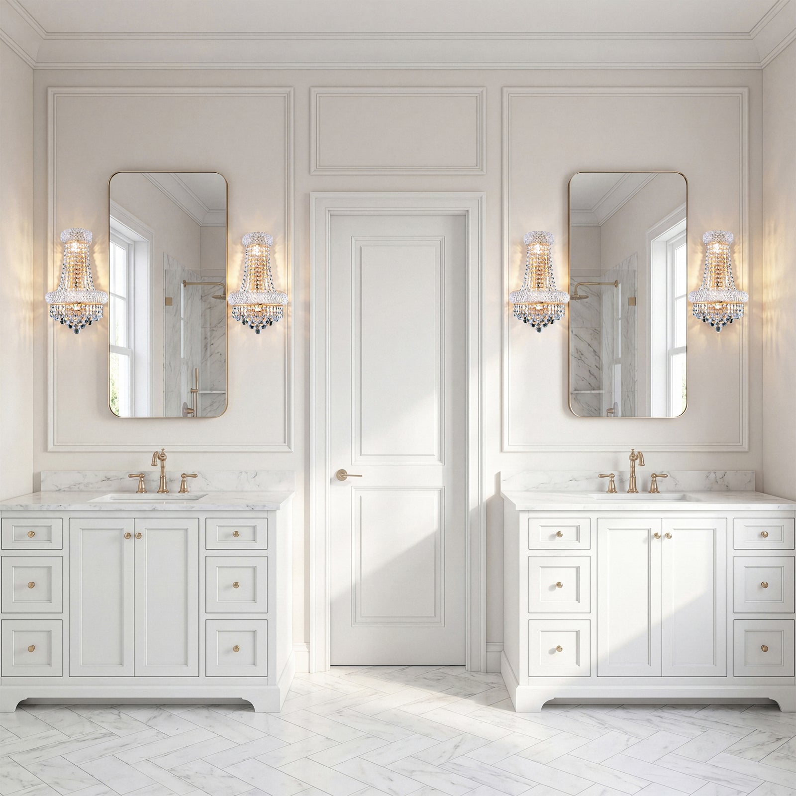 4 light Gold Wall Sconce Clear Royal Cut Crystal - View 2 - Joshua Marshal