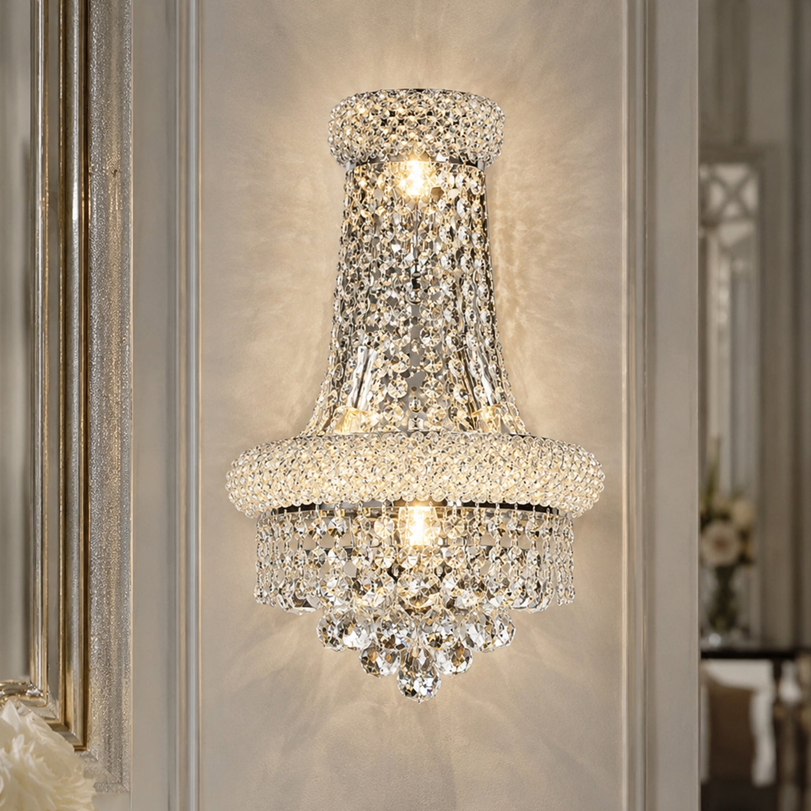 4 light Chrome Wall Sconce Clear Royal Cut Crystal Chrome Finish - LIGHTING by Joshua Marshal
