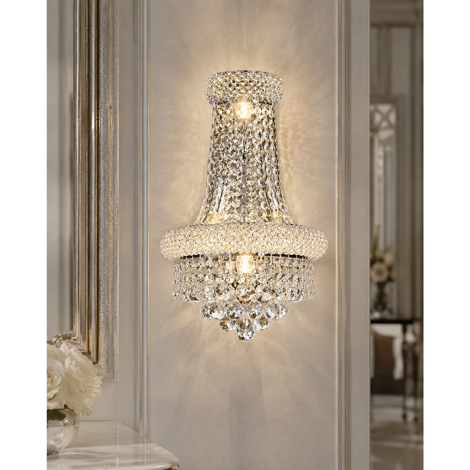 4 light Chrome Wall Sconce Clear Royal Cut Crystal - View 2 - Joshua Marshal