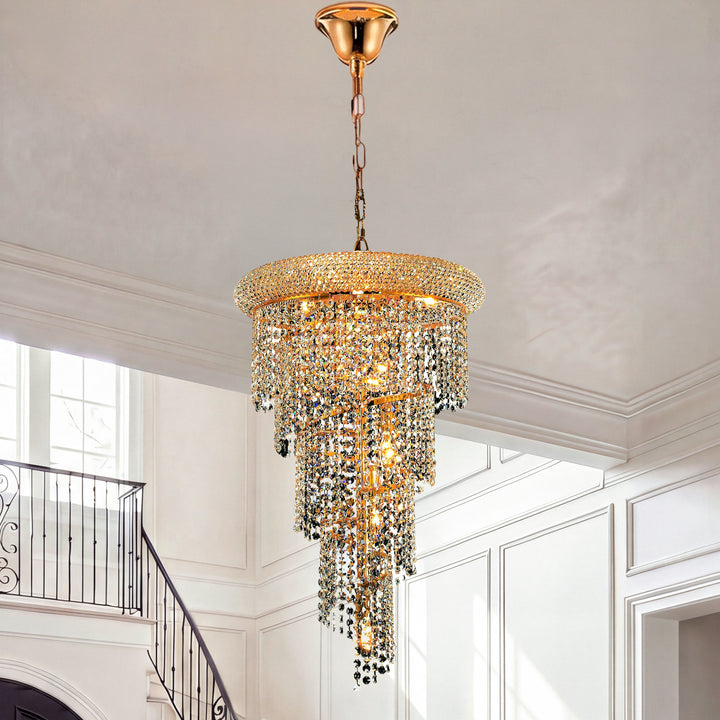 8 light Gold Pendant Clear Royal Cut Crystal Gold Finish - LIGHTING by Joshua Marshal