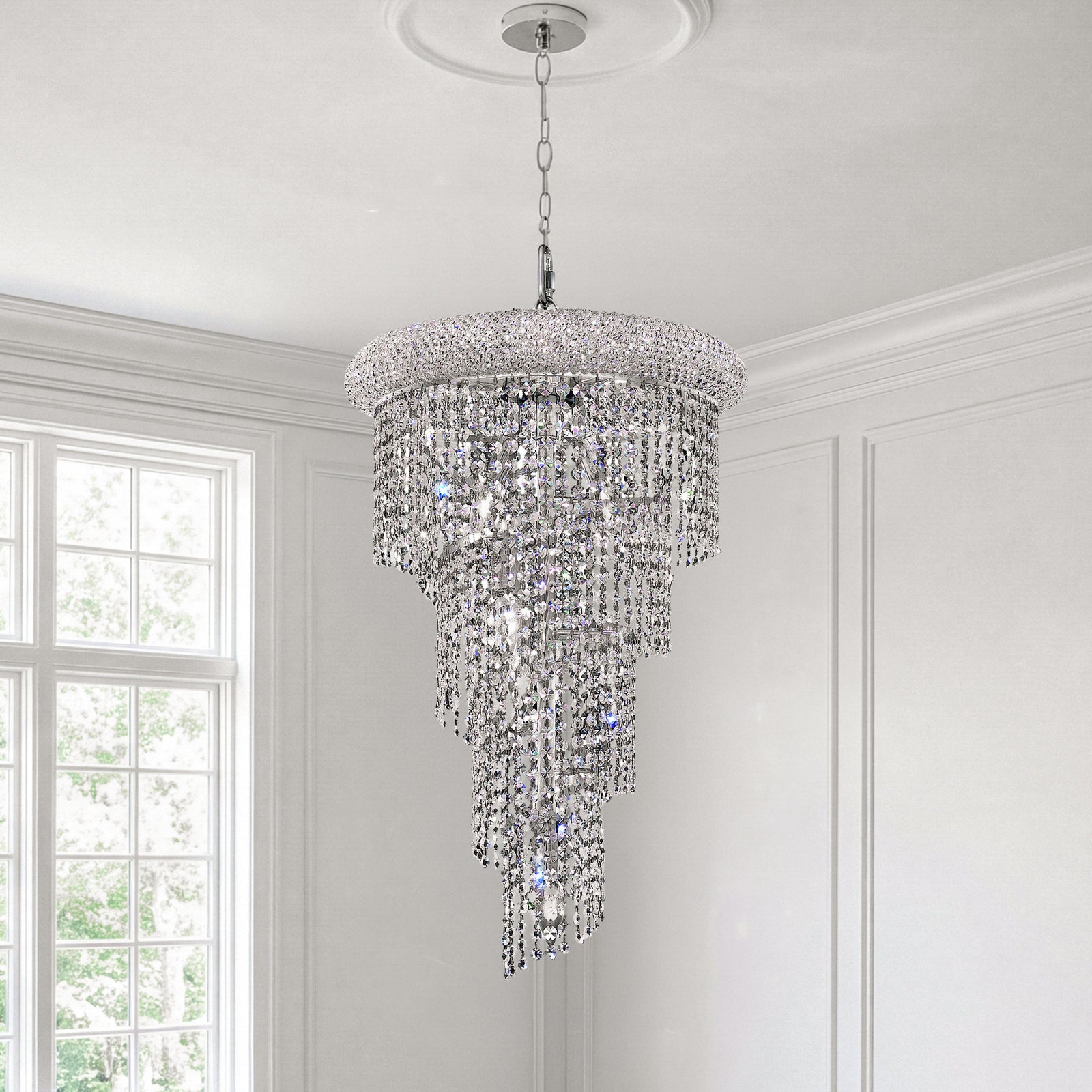 8 light Chrome Pendant Clear Royal Cut Crystal Chrome Finish - LIGHTING by Joshua Marshal